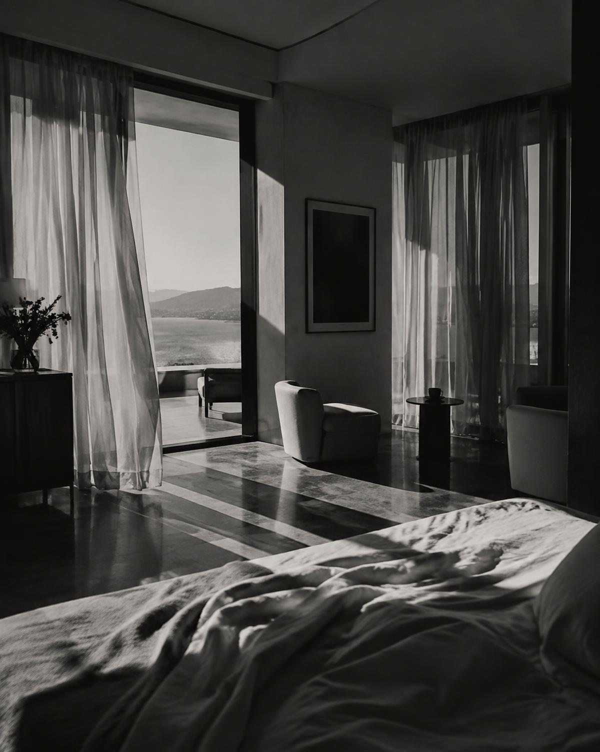 Black and white Hotels scene from THE LIST